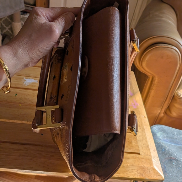 MCM Brown and Tan Logo Satchel - Picture 7 of 11
